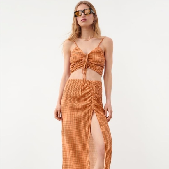 ZARA Women | Orange | GINGHAM CROPPED TOP NWT - Picture 1 of 5